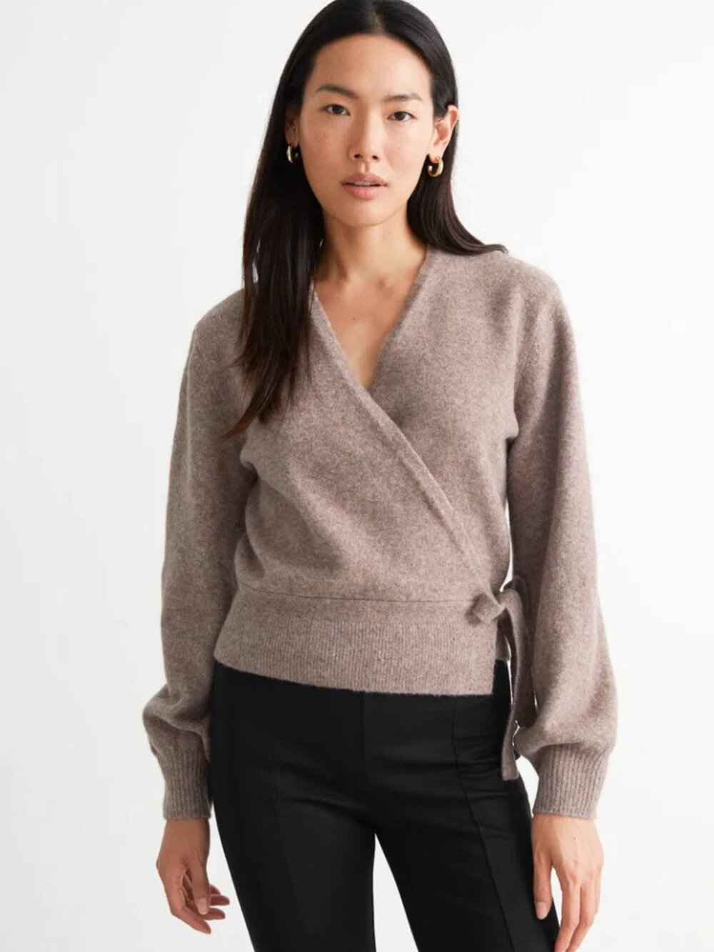 & Other Stories Neutral Tan Wool Blend Wrap Cardigan Size Medium